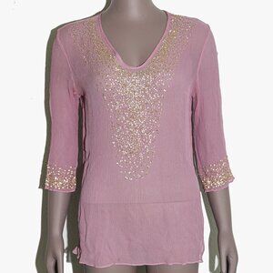 Sheer Purple Sequin Blouse Sparkly Party Top for Women Evening Glam‎ Size Small